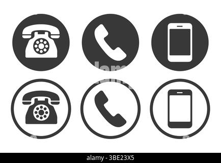 Symbolsatz für Telefonkontaktverbindung. Alte Handylogos-Kollektion. Service rund um die Uhr. Vektorabbildungsbild. Isoliert auf weißem Backgr Stock Vektor