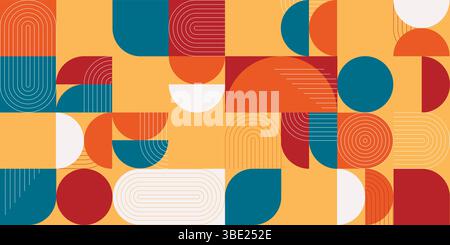 Geometrische Elemente modernes nahtloses Muster. Heller Hintergrund mit Kreisen, Halbkreis, Linien. Modernes Fliesenmuster, Vektorgrafiken Stock Vektor