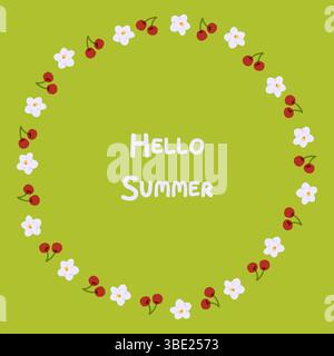 „Hello Summer Cherry“-Blumenrahmen Stock Vektor