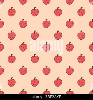 Niedliches, nahtloses Retro-Muster mit Erdbeeren. Handgezeichnete Beeren auf beigem Hintergrund. Gemütliches Beerenmuster und Vektorgrafiken Stock Vektor