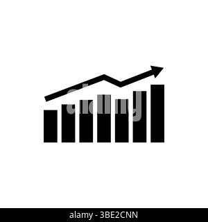 Symbol für Wachstumsdiagramm. Symbol für die Geschäftsleiste. Fortschritt des Vektorpfeils. Schwarzweißkontrast. Stock Vektor