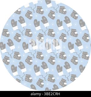 Fäustlinge am Seil und kuschelige Stiefeletten mit Schneeflocken-Dekor im Winter-nahtlosen Muster auf rundem Hintergrund. Isolierte Vektor-Illustration Winer Thematische Karten Nest Party Hintergrund Wrapping oder Banner, Flugblätter Stock Vektor