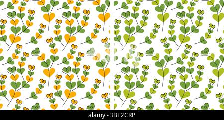 Hand gezeichnet Herzform florale Zweige nahtlose Muster Frühlingsfeiern Hintergrund festliche Liebe Set. Isolierte Vektor-Illustration Grußkarten, Banner oder Faltblätter, Etiketten, saisonale Dekor Hintergrund Stock Vektor