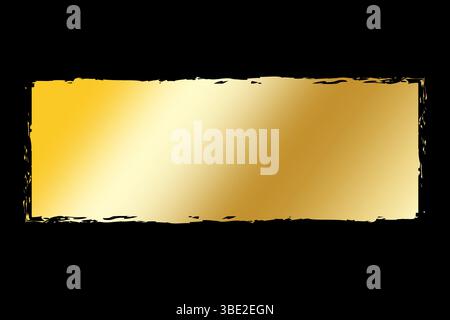 Goldenes Rahmensymbol. Rechteck mit vertauschter Kante. Vektorform auf Schwarz. Glänzender, strukturierter Hintergrund. Stock Vektor