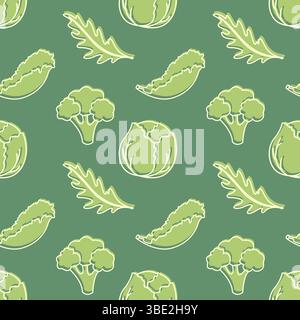 Gesundes grünes Vibe, Gemüse für vegetarische Ernährung, nahtloses Muster mit Kohl Rucoli Brokkoli Salat. Vektorabbildung Stock Vektor