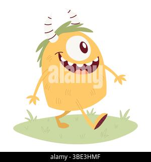 Glückliches Monster, das in Meadow spaziert Stock Vektor