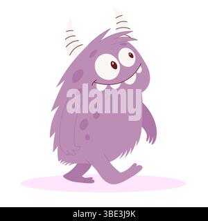 Niedliches lila Monster mit Hörnern. Vektor-Illustration für Kinder Stock Vektor