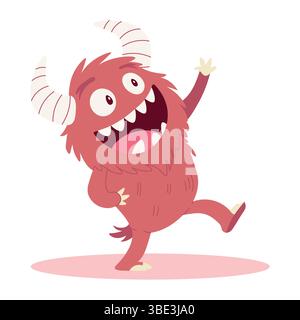 Niedliches, rotes Monster, das tanzt. Vektor-Illustration für Kinder Stock Vektor