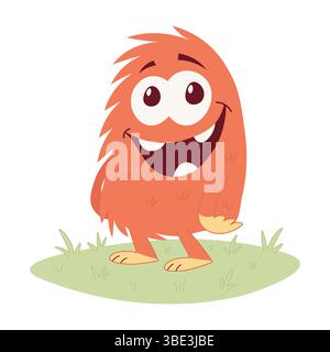 Niedliches rotes Monster auf der Wiese. Vektor-Illustration für Kinder Stock Vektor