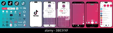 Instagram, YouTube, TikTok, WhatsApp UI Mockup 2025. Instagram Post, YouTube Short, TikTok Video Frame.VINNITSA, UKRAINE - MAI 2025 Stock Vektor