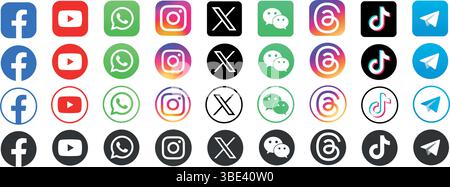 Social-Media-Symbole. Social-Media-Logo , facebook, instagram, youtube, WhatsApp, tiktok, Symbol. Stock Vektor