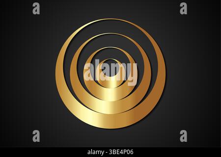 Abstraktes, geometrisches Logo in Gold, Elemente mit konzentrischen Kreisen, Ringe in goldenen Farben. Luxuriöse Vektor-Symbolvorlage, Business Design Element isoliert auf Schwarz Stock Vektor