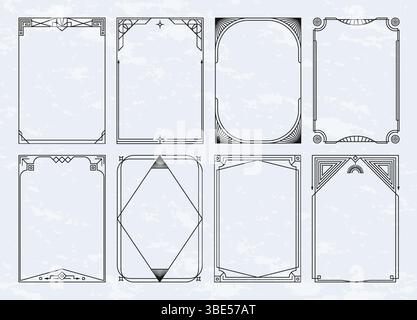 Art déco-Rahmenset. Rahmen mit Liniendekoration, elegantes, luxuriöses Golddekor für modernes, schlichtes Logo, geometrisches Design. Einladungs- oder Posterdekor. Moderne Hochzeitskarte mit minimalistischer Hochzeitskarte. Vektorhintergrund Stock Vektor