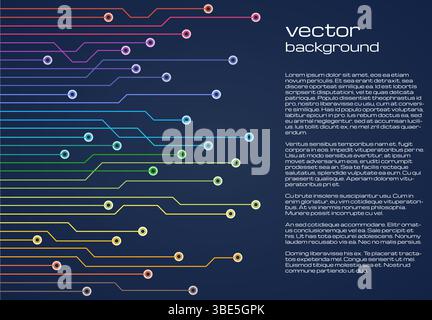 Abstrakter technologischer blauer Hintergrund mit bunten Elementen des Mikrochips. Hintergrundstruktur der Leiterplatte. Vektorabbildung. Stock Vektor
