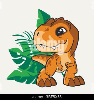 Entzückender Cartoon-Baby tyrannosaurus rex Dinosaurier in tropischer Umgebung Stock Vektor