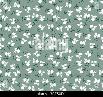 Nahtloses, wiederholtes Textildesign mit grünem und weißem Blumenmuster Stock Vektor