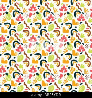 Abstraktes, farbenfrohes, nahtloses Muster mit Blumenmuster und organischer Form Stock Vektor