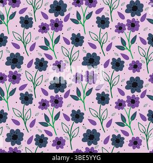 Nahtloses violettes und dunkelblaues Blumenmuster für Stoff und Tapeten Stock Vektor