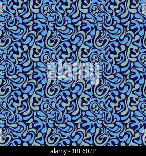 Abstraktes nahtloses Muster mit wirbelnden blauen und blaugrünen Formen auf dunklem Hintergrund Stock Vektor