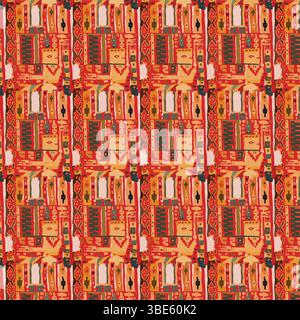 Sich wiederholendes geometrisches Textilmuster in Rot-Orange- und Schwarz-Tönen Stock Vektor