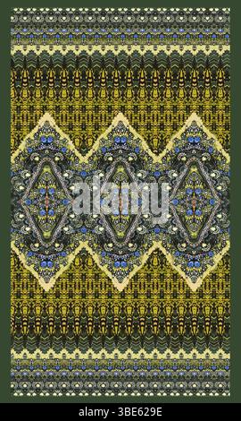 Kompliziertes geometrisches Textildesign mit olivgrünen und goldenen Akzenten Stock Vektor