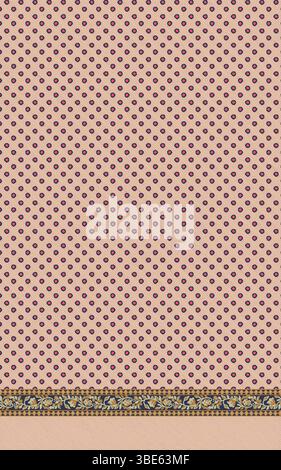 Pfirsichfarbener Hintergrund mit dunkelrosa kleinen floralen Polka Dots und einer dekorativen Borte Stock Vektor