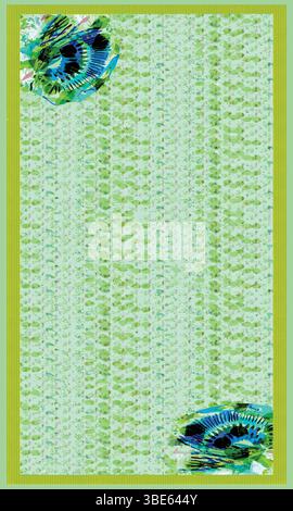 Abstraktes grünes Textildesign mit blauen Blumenakzenten Stock Vektor