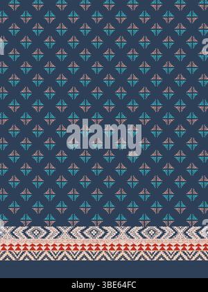 Marineblauer Stoff mit mehrfarbigem Blumenmuster und kompliziertem Borddesign Stock Vektor