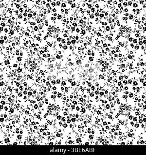 Schwarzes und weißes, winziges Blumenmuster, nahtloses, wiederholtes Textildesign Stock Vektor