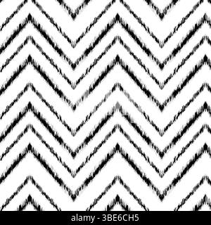 Schwarz-weißes, nahtloses, wiederholtes Textildesign mit Ikat-Chevron-Muster Stock Vektor