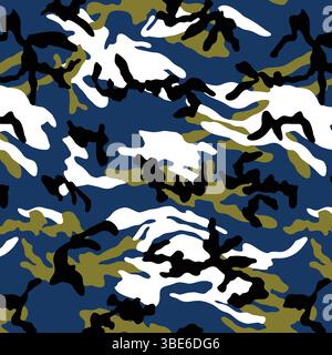 Nahtloses marineblaues weiß olivgrün schwarzes Camouflage-Muster mit Digitaldruck Stock Vektor