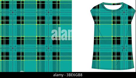 Kleid mit blauem und schwarzem Karomuster für Mädchen Stock Vektor