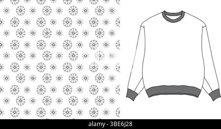 Weißes Sweatshirt mit Rundhalsausschnitt und geometrischem Blumenmuster Stock Vektor