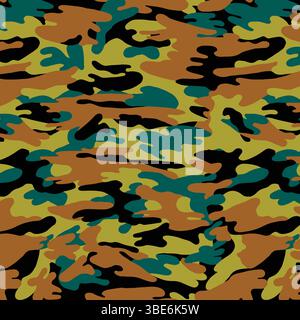 Abstraktes Tarnmuster in Senfgelb-Petrol und Schwarz Stock Vektor