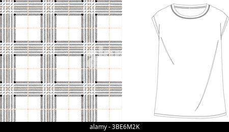 Weißes ärmelloses T-Shirt mit dezentem Karomuster Stock Vektor