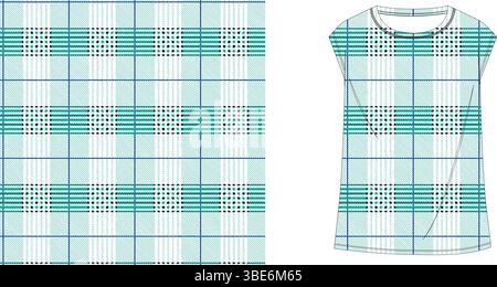 Kariertes Design in Aqua- und Teelandblau für ärmellose T-Shirts Stock Vektor