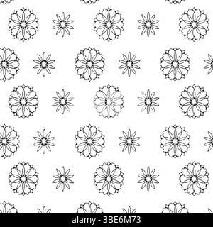 Nahtloses Muster einfacher geometrischer Schwarzweiß-Blüten Stock Vektor
