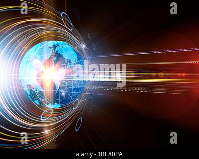 Zentrifugalkreise und Strahlengruppen, die den Globus reflektieren Stockfoto