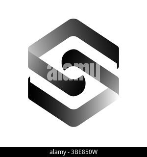 Ein schlankes sechseckiges Schwarz-weiß-Logo-Konzept mit ineinander greifenden Elementen, ideal für Technologie-, Sicherheits- oder Firmenlogo. Stock Vektor