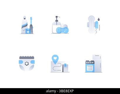 Persönliche Hygiene und Haushaltsgeräte - flache Design-Symbole gesetzt Stock Vektor