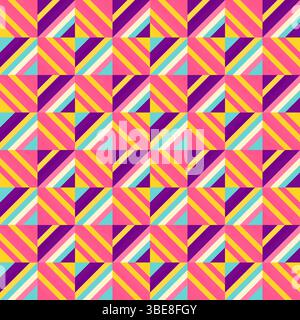 Auffälliges, diagonal gestreiftes geometrisches Muster mit lebendigem Retro Color Block Design, nahtlosem Vektormuster Stock Vektor