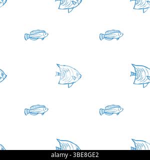 Nahtloses handgezeichnetes Umrissmuster mit Fisch Stock Vektor