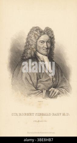 Porträt von Sir Robert Sibbald, schottischer Arzt, Naturhistoriker und Antiquar, 1641-1722. Stahlstich von William Lizars nach einem Porträt von John Alexander in Sir William Jardine’s Ornithology, British Birds, Birds of Prey, Vol. XXIV der Naturalist’s Library, W.H. Lizars, Edinburgh, 1843. Stockfoto
