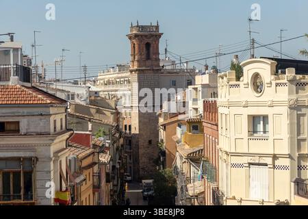 Blick aus der Vogelperspektive auf Valencia von den Serranos Towers, ein absolutes muss in Valencia, Spanien Stockfoto