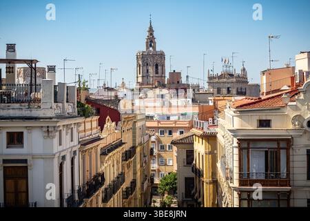 Blick aus der Vogelperspektive auf Valencia von den Serranos Towers, ein absolutes muss in Valencia, Spanien Stockfoto