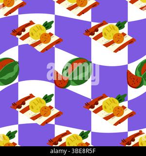 Nahtloses Picknick Mit Wassermelonen-Sommermuster Stock Vektor
