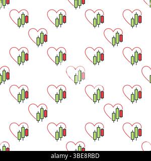 Rotes Herz und Diagrammvektorkonzept minimales Farbmuster Stock Vektor