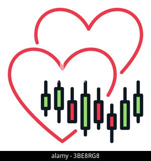 Diagramm und zwei Minimal Hearts Vektor Finanzkonzept farbiges Symbol oder Designelement Stock Vektor