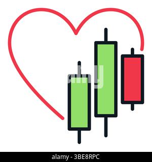 Rotes Herz und Diagrammvektorkonzept minimales farbiges Symbol oder Designelement Stock Vektor