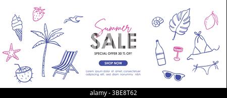 Hand Draw Sommer Kollektion. Zeichenstift, italienisches la Dolce vita, Verkaufsbanner Stock Vektor